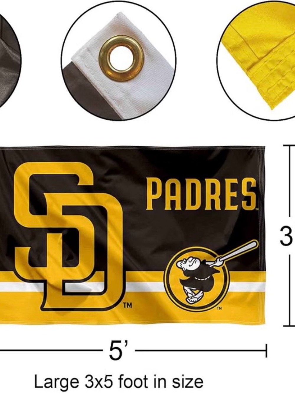 Fanatics San Diego Padres Baseball Team Fan Flag Brown yellow Gold Padres Flag